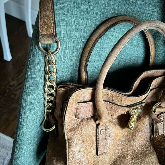 Michael Kors women’s brown ostrich leather purse satchel shoulder handle bag! - Picture 9 of 16